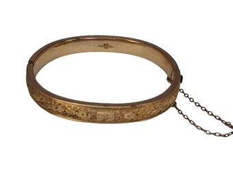 Antique B & Co 1/20th 12kt Gold Filled Etched Bangle Bracelet (A4381)