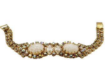 Vintage Spectacular AB Rhinestone & Molded Glass Bracelet (A505)