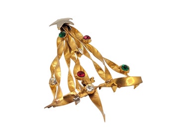 Unsigned Vintage Dimensional Christmas Tree Brooch (A2678)