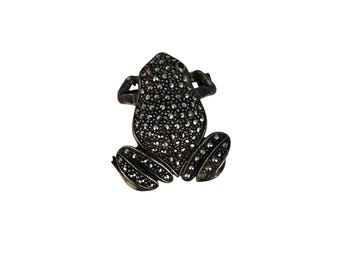Vintage Sterling 925 Marcasite Frog Brooch (A8580)