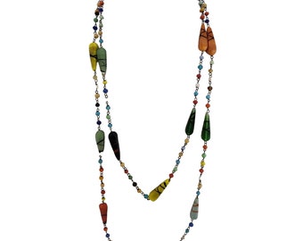 Vintage Long Venetian Glass Trade Beaded Necklace (A4684)