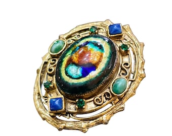 Fabulous Etruscan HATTIE CARNEGIE Foil Glass Pendant or Brooch (A7390)
