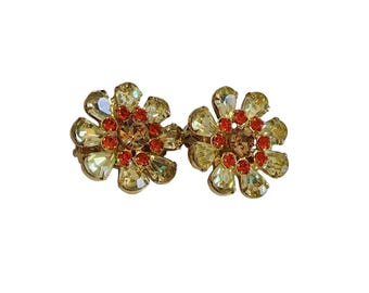 Vintage Rhinestone Glass Flower Earrings (A1568)