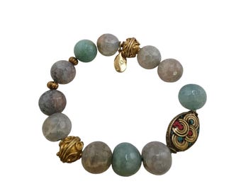 Vintage NOS Bee Charming Larimar Bali Beaded Stretch Bracelet (A9236)