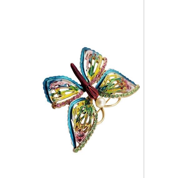 Vintage Beautiful Enamel Rhinestone Butterfly Brooch (A3168) View 2