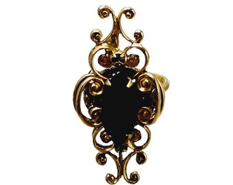 Vintage NOS 1960s Black Onyx Glass Adjustable Ring (A2889)