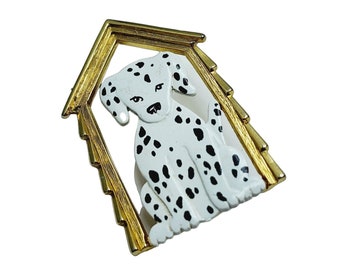 Vintage Signed JJ Enamel Dog in House Brooch (A874)