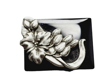 Vintage Art Nouveau Glass & Low Grade Silver Brooch (A1344)