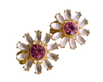 Beautiful Craft Signed Glass And Acrylic Flower Earrings (A8088)