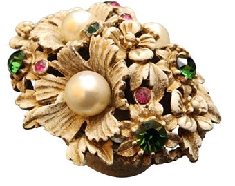 Vintage Signed Florenza White Washed Jeweled Box (A2523)
