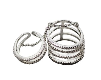 Vintage Rhodium Plated Rhinestone Double Ring (A1407)