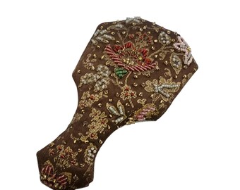 Decorative Fabric and Beaded Small Hand Mirror (A5834)