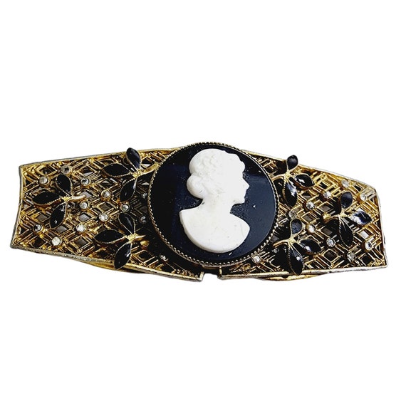 Antique Enameled & Filigree Glass Cameo Brooch (A… - image 1
