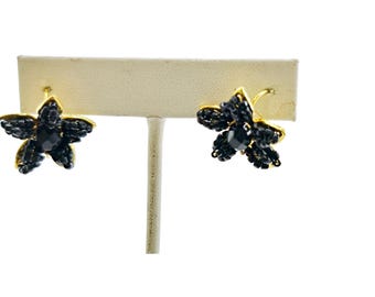 Vintage Glass Beaded Flower Pierced Earrings (A8015)