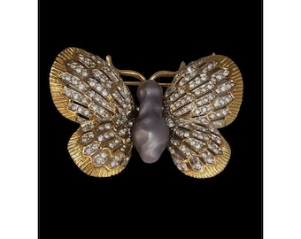 Vintage Nolan Miller Rhinestone Butterfly Brooch (A5724)