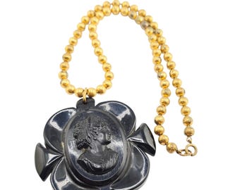 Fabulous Lucite Cameo Necklace on Brass Bead Chain (A8748)
