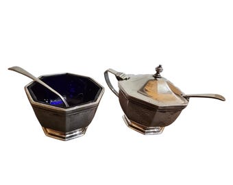 Antique c1900 Tiffany & Co Sterling Silver Cobalt Glass Salt Servers w/ Spoons