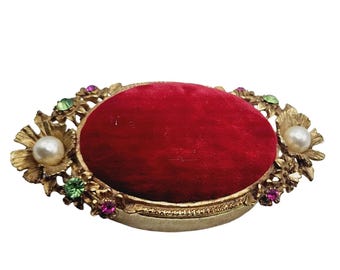 Vintage Florenza Velvet Covered Trinket Box (A2571)