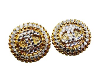 Vintage Blingy Well Made Rhinestone & Heavy Metal Clip Earring (A3040)