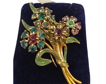 Antique Coro 1930s Flower Enamel Fur Clip (A8902)