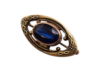 Antique Gold Filled Art Deco Faceted Glass With Saw Tooth Bezel Brooch (A8142B)