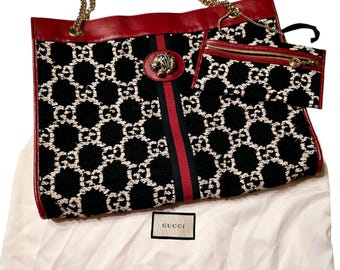 Authentic Gucci Rajah Leather and Fabric Tweed Bag