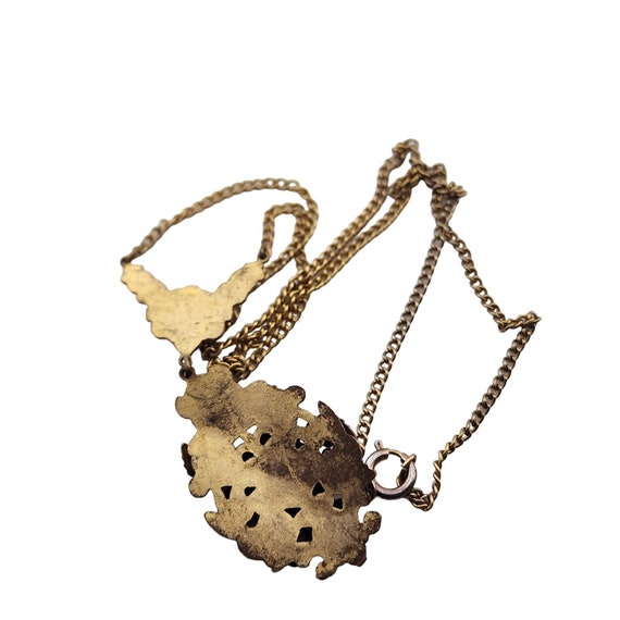 Antique Brass & Enamel Floral Pendant Necklace (A… - image 4