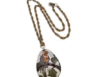 Vintage Parrot Cloisonné Double-Sided Pendant on Rope Chain Necklace (A9184)