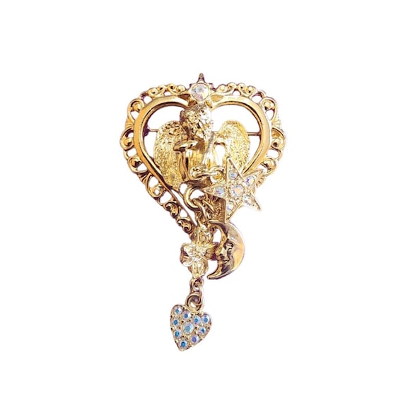 Vintage Signed Kirks Folly Dangle Heart Brooch (A… - image 1