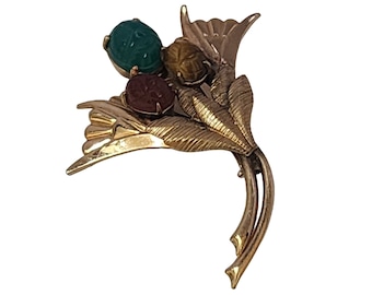 Vintage Signed Winard 1/20th 12kt Gold Filled Scarab Flower Brooch (A4474)