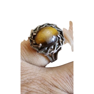 Vintage Sterling & Tiger Eye Ring Size 5.75 (A2750)