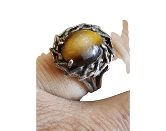 Vintage Sterling & Tiger Eye Ring Size 5.75 (A2750)