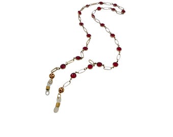 Vintage Bezel Set Faux Crystal Eye Glass Holder Chain (A8234)