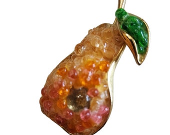 Vintage Signed Art Acrylic Pear Brooch (A2249)