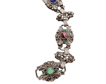 Wonderful Vintage Striated Glass Cab Detailed Bracelet (A2480)