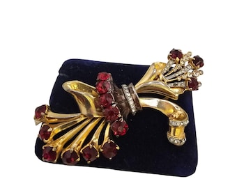 Antique Heavy Well-Made Plated 40's Brooch with Rhinestone (A8898)