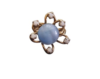 Vintage Pretty Moonglow Glass Adjustable Flower Ring (A3728)