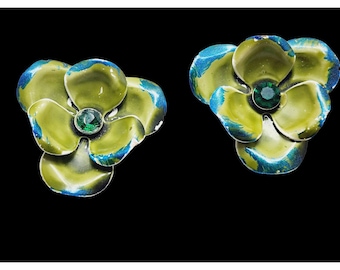 Vintage Layered Enameled Flower Earrings (A1116)