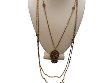 Vintage Signed Goldette Triple Strand Necklace with Purple Crystals (A4618)