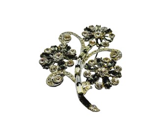 Vintage Early Pot Metal & 2 Tone Paste Huge Floral Spray Brooch (A865)