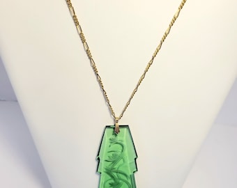Art Deco Intaglio Glass Huge Pendant Necklace