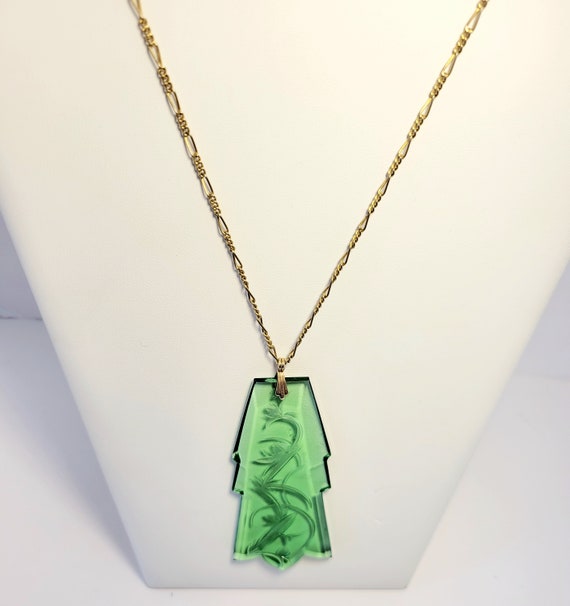 Art Deco Intaglio Glass Huge Pendant Necklace
