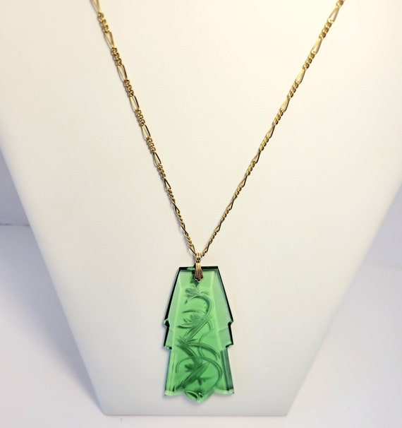 Art Deco Intaglio Glass Huge Pendant Necklace - image 1