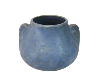 Arts and Crafts Blue Pottery Low Vase