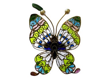 Stunning Plaque Au Jour Glass Large Butterfly Brooch (A7070)