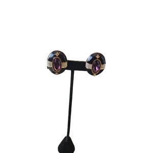 Vintage Signed Swarovski Enamel Jeweled Clip Earrings (A3002)