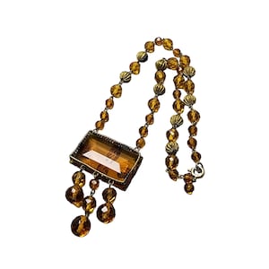 Antique Art Deco Czech Glass Dangle Pendant Necklace (A1673)