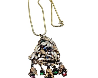 Vintage Art Deco Jeweled Dangle Pendant Necklace (A1618)