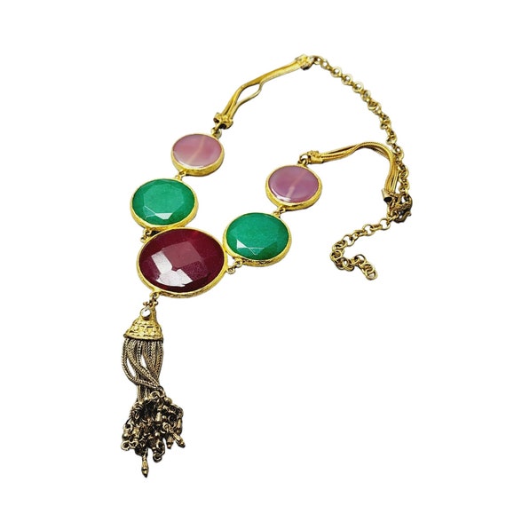 Unusual Faceted Spinal Tourmaline Disc Tassel Necklace (A1437)