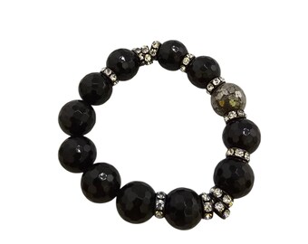 Vintage NOS Bee Charming Pyrite Rhinestone Semi-Precious Beaded Stretch Bracelet